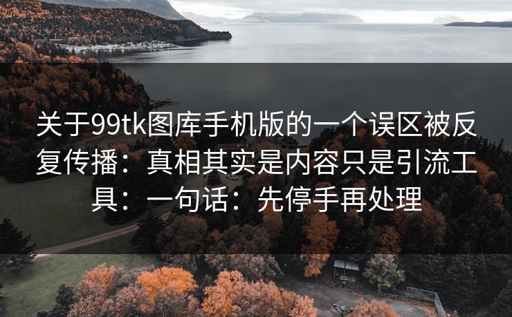 关于99tk图库手机版的一个误区被反复传播：真相其实是内容只是引流工具：一句话：先停手再处理