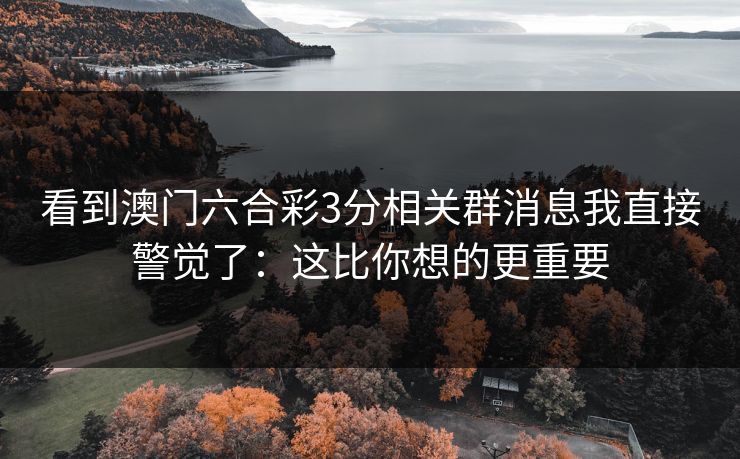 看到澳门六合彩3分相关群消息我直接警觉了：这比你想的更重要